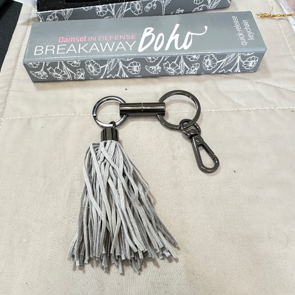 Damsel in Defense Breakaway Keychain Gunmetal Gray Tassel Safety Quick Release